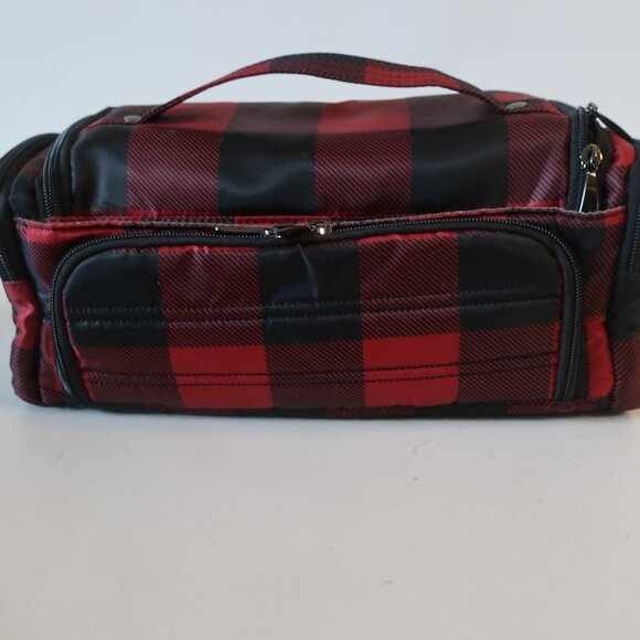 NWOT Womens Trolley Lug Buffalo Check Red Black Zip Pockets Travel Cosmetic Case - Picture 8 of 13